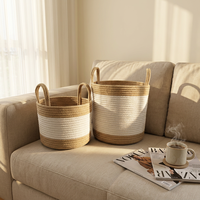 Panier de rangement en corde de coton tressée, style minimaliste écologique, avec poignées, organisateur d'étagères imbriquées pour la décoration intérieure et le rangement