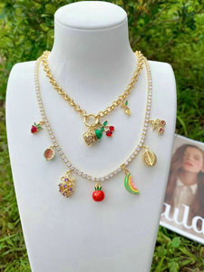 Lindo circo payaso elefante carrusel cereza esmalte encantos fruta colgante tenis CZ collar - Product Image 3