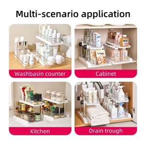 Large Transparent Double <b>Drawer</b> Cosmetics <b>Organizer</b> for Desk and <b>Kitchen</b> Spice Storage Storage Rack for Sink - Product Image 3