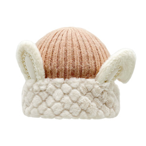 Cute Bunny Ear Knitted <b>Hat</b> For Women Pink Alpaca <b>Wool</b> Winter Warm <b>Beanie</b> With Faux Fur Earmuffs Korean Style - Product Image 2