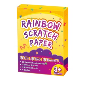 Juego de Manualidades de Pintura Creativa para Niños, Papel Mágico para Rascar con Diseño de Arcoíris - Product Image 1