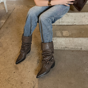 Nuovi <span class=keywords><strong>Stivali</strong></span> da Cowboy da Donna 2026, Design con Cinturino Arricciato, Stile Western, Altezza Media, Disponibili in Stock, Quantità Minima Bassa - Product Image 4