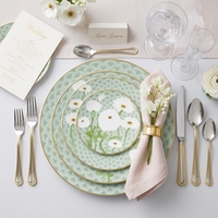 Service de vaisselle en céramique vert pastel moderne, motif chrysanthème, assiettes en porcelaine pour mariages, banquets, traiteur, hôtels, vente au détail