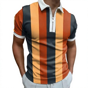 Chemises décontractées pour hommes à manches courtes, 100% polyester tissé, respirantes, anti-plis, imprimées intégralement, avec fermeture éclair et logo frontal, ODM - Product Image 4