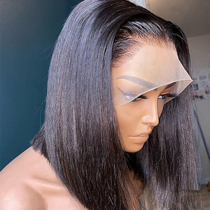 Parrucca Bob Cinese all'Ingrosso, Capelli Vergini Ondulati Lisci di Colore Naturale, Frontale Corto per Pizzo, Densità 150%, Parrucche per Donna - Product Image 1