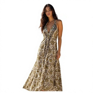Robe Kaftan en Soie Paisley de Qualité Supérieure, Style Bohème, Longueur Ras du Sol, Idéale pour les Festivals et les Vacances, pour Femme |   Prix de gros - Product Image 1