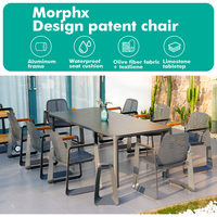 Set Meja dan Kursi Taman Furnitur Luar Ruangan Desain Singa Modern dari Aluminium dan Kayu Jati dengan Bantal Busa High-Density Ramah Lingkungan