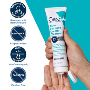 Crème nettoyante moussante anti-acné 100% USA, 4% de peroxyde de benzoyle avec acide hyaluronique, niacinamide et céramides pour peaux sujettes à l'acné - Product Image 4