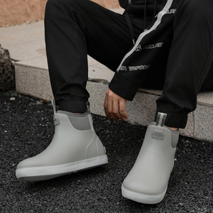 Bottes de travail et de pêche unisexes tendance personnalisables en caoutchouc gris avec cheville imperméable en néoprène antidérapante pour l'extérieur - Product Image 5