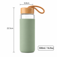 Bouteille d'eau en verre borosilicate sans BPA de 16 oz avec logo personnalisé, tasse de voyage avec couvercle en bambou et manchon en silicone pour adultes