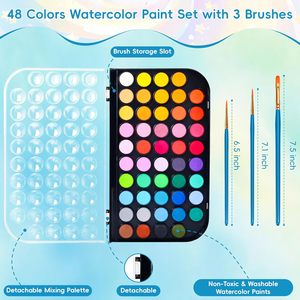 Ensemble de peinture à l'aquarelle solide de 48 <span class=keywords><strong>couleurs</strong></span> avec 3 pinceaux, non toxique, kit d'aquarelle lavable et vibrant pour artistes, enfants, débutants, jeunes enfants - Product Image 2