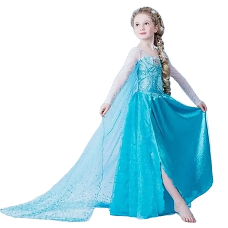 New Fashion Elsa Dress Cosplay Costume Fancy Maxi Elsa Blue Dresses For Girls Movie Princess Elsa Dress