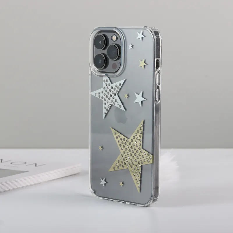 สำหรับเคสฝาหลังโทรศัพท์ UV แบบกำหนดเองเคส PC ใส IMD ด้านในพิมพ์ลายคริสตัล14 PRO MAX iPhone 15