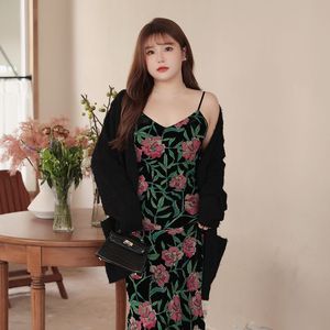 Cárdigan largo de punto Happy Hut Plus Size para mujer, manga larga, holgado, grosor medio, capa transparente con botones N8452 - Product Image 3
