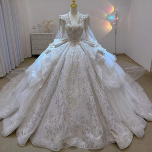 Vestidos de Novia con Cuentas, Vestido de Novia de Manga Larga con Cuello en V, Vestido de Princesa, Lsjj82 - Product Image 1