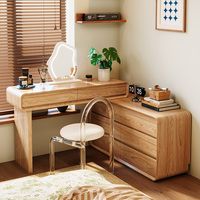 Coiffeuse moderne multifonctionnelle en bois avec miroir éclairé et tabouret, style minimaliste, pour chambre à coucher