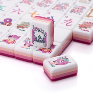 Ensemble de mahjong américain rose bonbon de luxe 160 pièces |   Tuiles acryliques fantaisie étoiles et friandises, idéales pour les cadeaux et les soirées jeux - Product Image 3