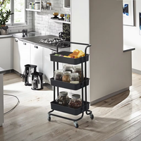 Étagère de rangement métallique portable autoportante à 3 niveaux avec poignée et chariot à roulettes, conception détachable, écologique, pour la maison et le bureau