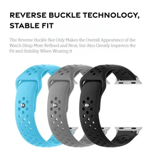 Breathable Silicone Strap for Apple Watch Bands 38/40/41mm 42/44/45mm Sport Bracelet for IWatch 8 7 6 5 4 <strong>3</strong> SE 9 Ultra <strong>2</strong> 49mm - Product Image 3