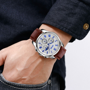 Reloj cronógrafo redondo para hombre, correa de cuero de lujo, reloj de cuarzo resistente al agua 30M - Product Image 1