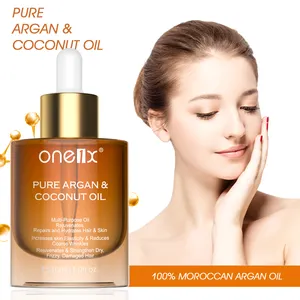 ONE1X private label cura della pelle all'ingrosso nutriente olio per capelli di cocco biologico naturale, ripara l'olio per capelli argan, olio di argan per capelli