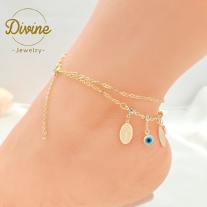 थोक हॉट सेलिंग डबल लेयर एडजस्टेबल आंख एंकलेट पीतल मिश्र धातु 14k कुंवारी क्रॉस - Product Image 2