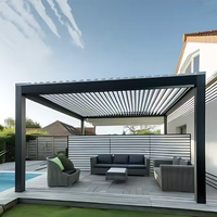 Pergola Bioclimatique Extérieure en Aluminium Étanche avec Toit à Lames Motorisées, Verre Basse Émissivité, Design Minimaliste, Arc Moderne pour Jardin et Véranda