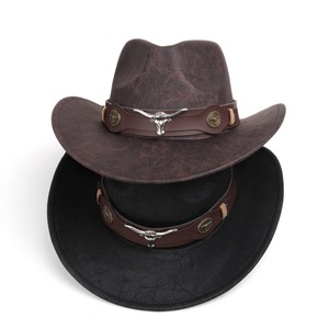 Cowboy <b>Hat</b> With Bull Skull <b>Band</b> Unisex Western <b>Hat</b> 56-58cm Casual Ethnic Style Four Seasons Wear - Product Image 1