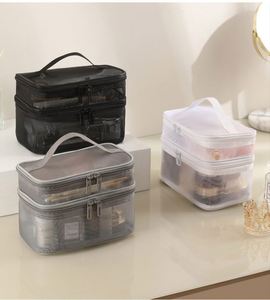 Nuevo bolso de mano, bolsa de cosméticos, bolsa de cosméticos transparente portátil, bolsa de almacenamiento de lavado de malla de doble capa de gran capacidad - Product Image 6