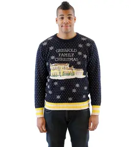Hersteller Wolle gestrickt Rundhals ausschnitt Strass Logo Custom Herren Weihnachts pullover
