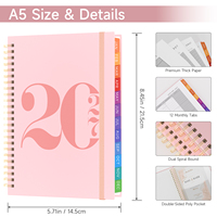 Agenda Personalizada en Espiral A5, Planificador Mensual con Pestañas de Índice Mensual Coloridas, Banda Elástica, para Oficina y Escuela