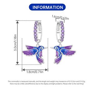 Nouvelles boucles d'oreilles oiseau bleu-violet, design original, accessoires pour boucles d'oreilles pour femmes - Product Image 2
