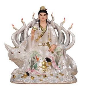 Statue <span class=keywords><strong>de</strong></span> divinité en forme <span class=keywords><strong>de</strong></span> renard à neuf queues, motif floral, polie à <span class=keywords><strong>la</strong></span> main, figurine assise, renard <span class=keywords><strong>dame</strong></span>, renard vieil, renard jeune fille - Product Image 5