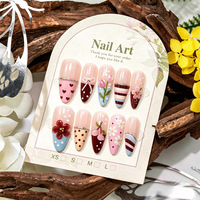 30 faux ongles à presser, forme amande et stiletto, motif floral 3D, bande argentée et cœur, avec lime à ongles, vente en gros et dropshipping
