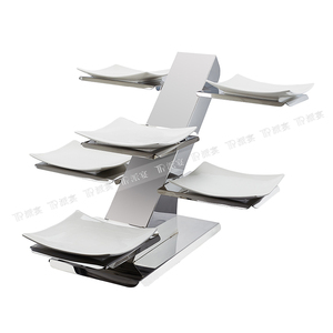 Stainless Steel Slanted <strong>Three</strong> <strong>Tier</strong> 16 Grid Space Saving Buffet Risers Dessert <strong>Stand</strong> Display Rack for Hotel Catering Restaurant - Product Image 4