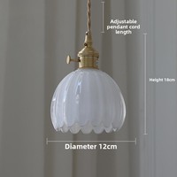 Luminaire suspendu LED réglable en hauteur, style japonais rétro, tout en cuivre, aluminium, verre ambré, petit motif floral, pour chambre, bar, restaurant