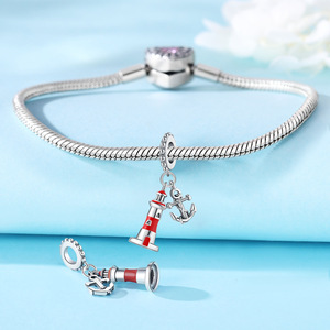 Breloque ancre tour de garde perlée en cuivre blanc, en stock, design original, bijou DIY polyvalent, accessoire, pendentif pour femme - Product Image 3