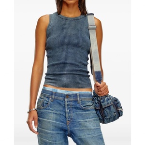 Camiseta sin mangas de algodón acanalado para mujer, corte moderno y ajustado, con espalda cruzada y cuello redondo, estilo cut-out, para chicas - Product Image 4