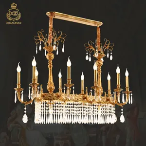 Französisch Gold Rechteckige Beleuchtung Decken pendel leuchte Europäisches Esszimmer Kristall Klassischer Kronleuchter Für Esszimmer