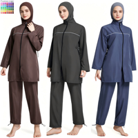 OEM ODM Op Maat Gemaakt Russische Burkini Set Dames Hoge Hals Plus Size Hoge Snit Naadloze 2-Delige Lange Mouwen Islamitische Badkleding Hijab Volledig