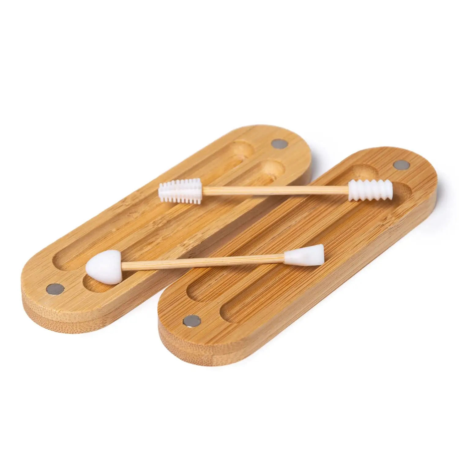 Custom Reusable Bamboo Swabs Q Tips Make up Cleaning Silicone Cotton Buds with Wooden Bamboo Case