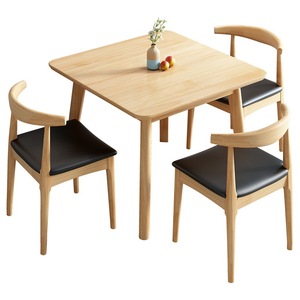 Juego de mesa y sillas de comedor cuadradas de estilo nórdico, 4 piezas, madera maciza, diseño japonés moderno para comedor - Product Image 5