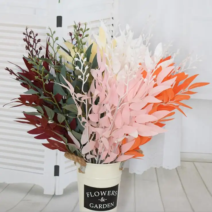 Colorful faux silk artificial branches with leaves 5 forks handmade willow tree branch leaves
