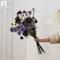 Bunga Scabiosa Sutra Buatan Berkualitas Tinggi 75cm 3 Kepala Warna Burgundy Abu-abu Ungu untuk Dekorasi Rumah Pernikahan Bunga Meja