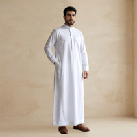 Qamis Saoudien Classique pour Hommes Musulmans – Robe Longue Traditionnelle Islamique à Col Montant pour Mariage, Quotidien et Aïd