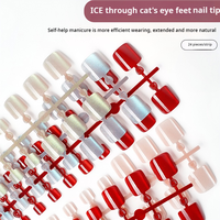 Presse en cristal de marque privée sur les ongles pour les orteils oeil de chat orteil faux ongles conseils brillant pied ongle Patch
