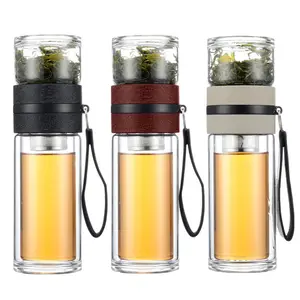 FXL Customized OEM Design Double Wall Glass Stainless Steel Infuser Tea Cup Festivals Glass Water Bottle With Infuser