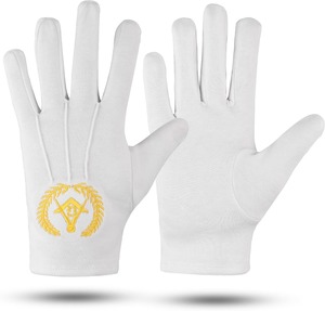 Guantes de Algodón Grandes Dorados Uzair Umair Masonic Past Master, 2 Pares, 100% Algodón, Blancos en Venta - Product Image 4