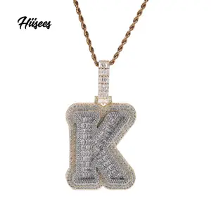 Custom Gold Filled Icy Name Necklace Hip Hop Two Tone CZ Number Letter Charms Diamond Baguette Initial Pendant For Women Jewelry