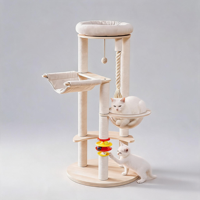 Arbre à chat en bois multicouche de luxe classique 124 cm, tour à chat moderne avec hamac capsule spatiale, jouet rotatif et griffoir en sisal pour intérieur